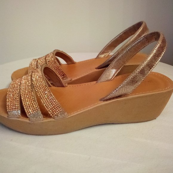 Blingy Copper Colored Sling Back Sandals - Picture 4 of 9
